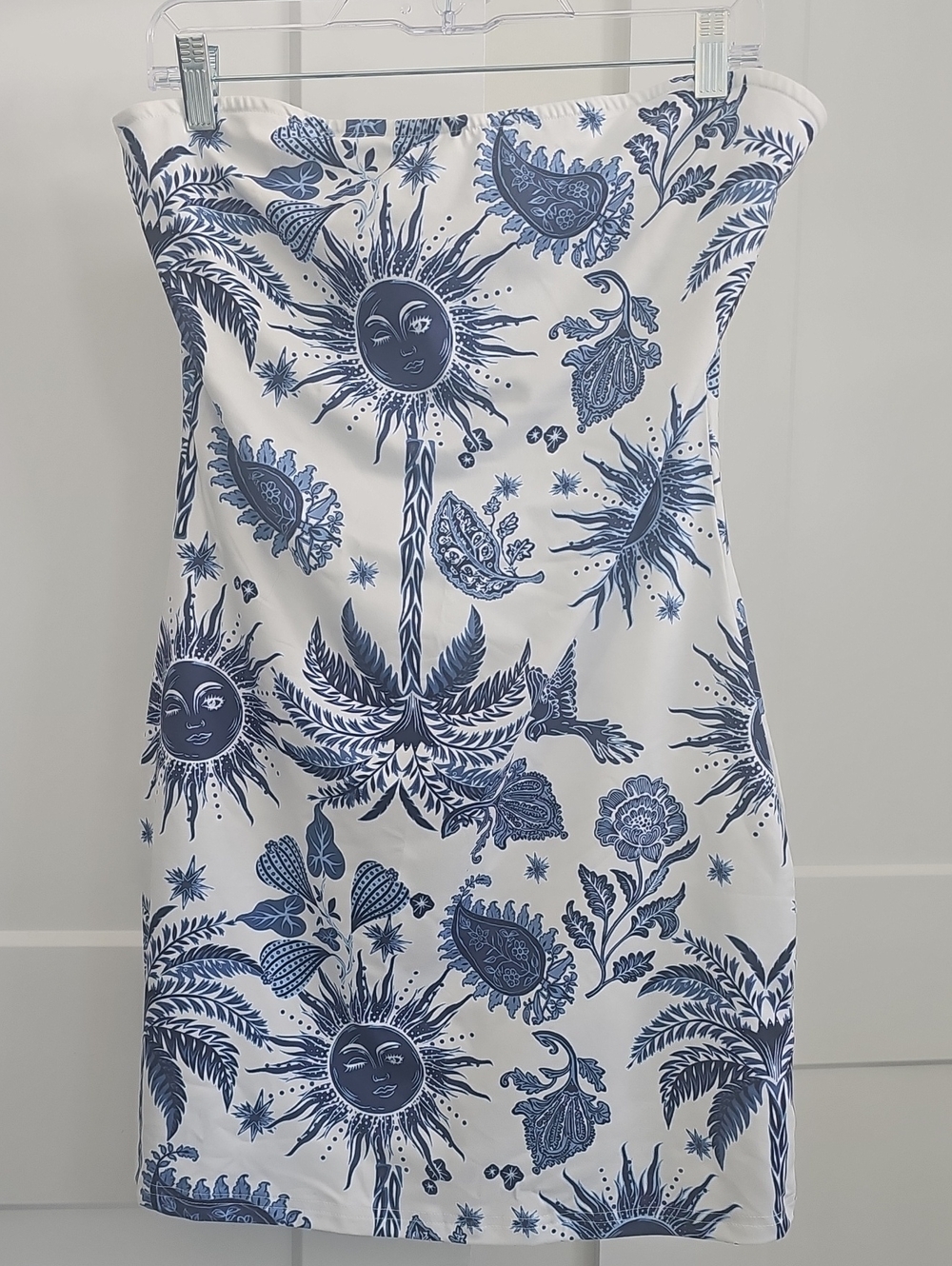 Strapless Medium- White & Blue Sunprint Dress - Worn Once